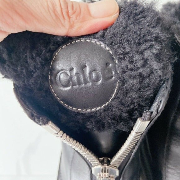 CHLOE Roy Zip Platform Combat Shearling Boots 37.5 - Picture 8 of 11